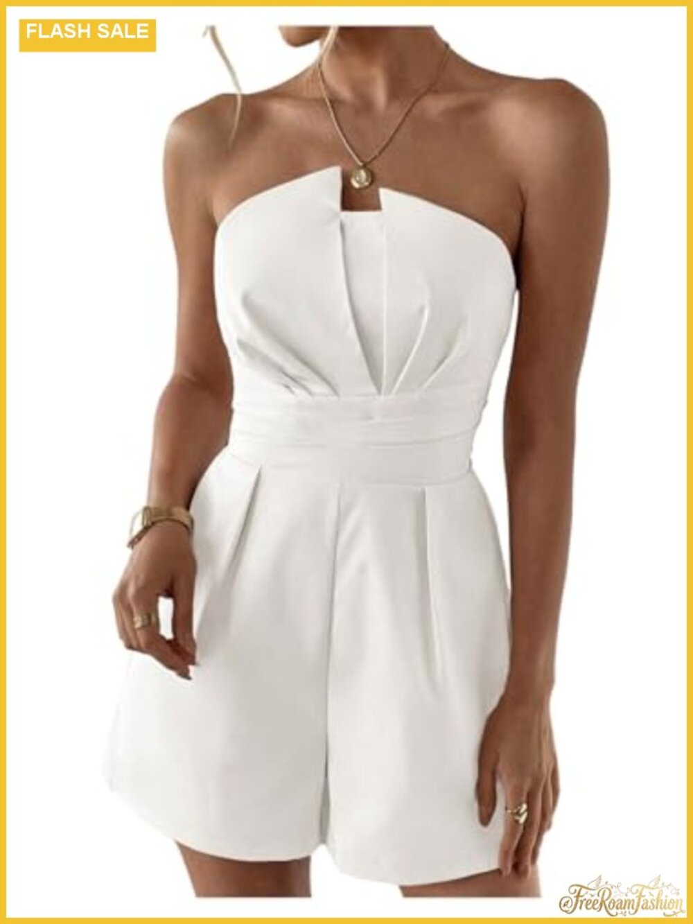 Strapless Romper Summer Jumpsuit Shirred High Waist Polyester Sleeveless
